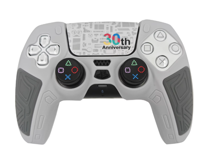 Защитный силиконовый чехол PlayStation 30th Anniversary и наклейка на тачпад для геймпада Sony DualSense (PS5) + накладки на стики