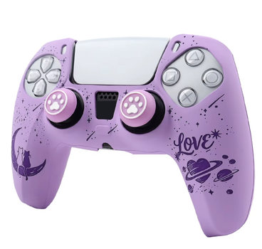 Качественный защитный силиконовый чехол Love (Purple) для геймпада Sony DualSense PS5 + накладки на стики
