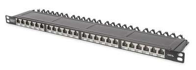Патч-панель DIGITUS CAT 6A STP, 19", 0,5U, 24 порта, собранная, черная.