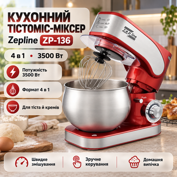 Професійний тістоміс Zepline ZP-136 6 літрів Міксер для густого тіста 3500W Багатофункціональний кухонний комбайн