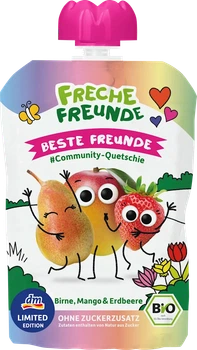 Фруктове пюре з грушею, манго та полуницею Freche Freunde для дітей від 6 місяців, 100 г