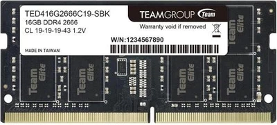 Память SO-DIMM, DDR4, 16Gb, 2666 MHz, 1.2V Team 000357596