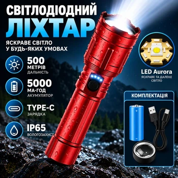 Мощный аккумуляторный LED-фонарь HUUKERS FX-2503 5000 мА·ч с регулируемым лучом, линзой для поджигания и функцией Power Bank