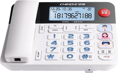 Телефон CHINO-E W568 стационарный для пожилых с SOS-кнопкой, белый