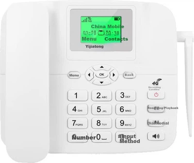 Телефон Yijiatong PH20 стаціонарний бездротовий 4G із SIM-картою та записом розмов, білий