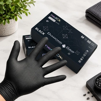 Перчатки MediOk Diamond Grip Black нитриловые неопудренные размер M 50 шт чорные (Diamond Grip Black)