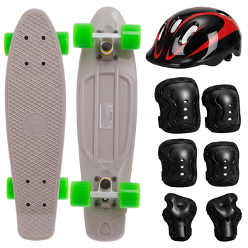 Пеніборд скейтборд дитячий сірий 3в1 із захистом і шоломом Fishskateboards 8603 Grey-Black