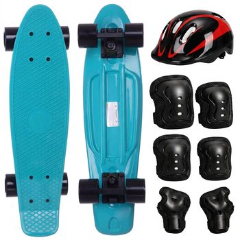 Пеніборд скейтборд бірюзовий чорний 3в1 із захистом і шоломом Fishskateboards 8603 Turquoise-Black