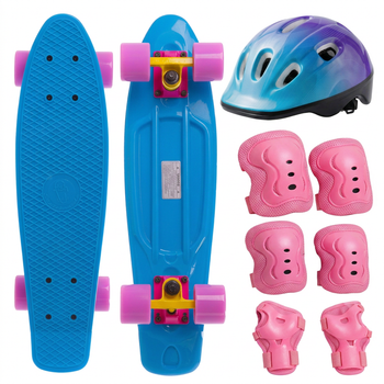 Пеніборд скейтборд дитячий блакитний 3в1 із захистом і шоломом Fishskateboards 8603 Blue-Pink