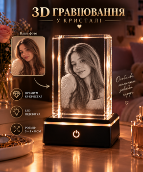 Ваш портрет ночник в 3D-кристалле с LED-подсветкой — по вашей фотографии.