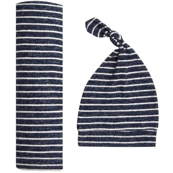 Подарунковий набір Aden + Anais Navy Stripe, пелюшка та шапочка, темно-синій з білим (AA20003)