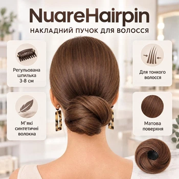 Накладной пучок на заколке для волос NuareHairpin, светло-коричневый