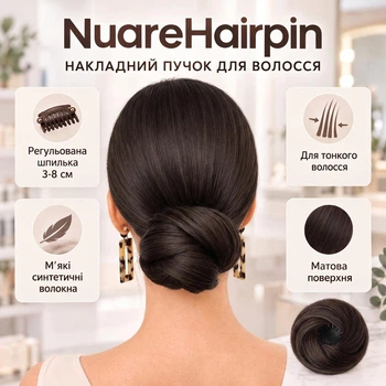 Накладний пучок на шпильці для волосся NuareHairpin, темно-коричневий
