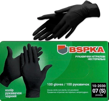 Рукавички нітрилові чорні BSPKA 100шт розмір S