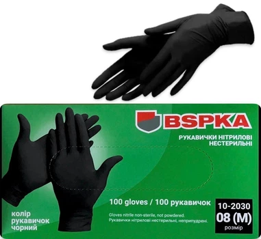 Рукавички нітрилові чорні BSPKA 100шт розмір М