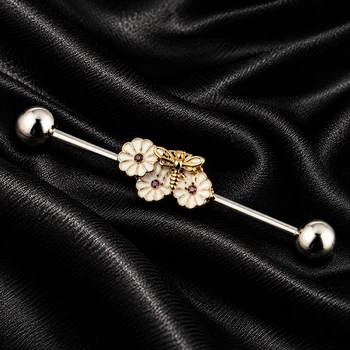 Серьга штанга для индастриал "Цветы" Asteel