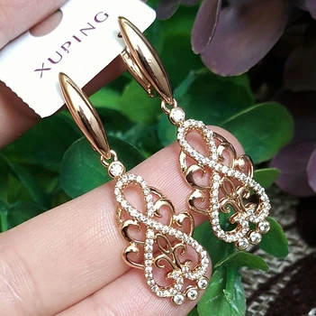 Сережки Xuping довжина 4.4см ширина 1.4см медичне золото позолота 18К с1711