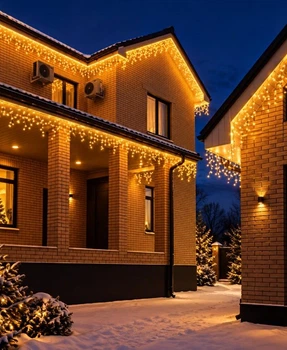Уличная гирлянда Бахрома 100 LED, 5м × 0,6м, черный каучук 3,3мм, теплый белый + FLASH 1449-070