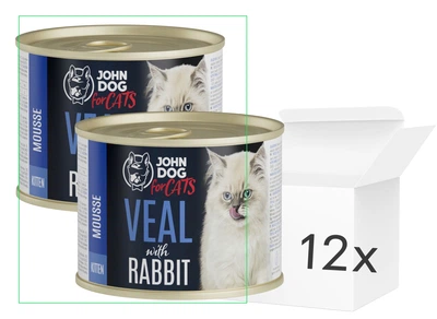 Opakowanie karmy mokrej dla kociąt John Dog Cielęcina i królik Mus 12 x 200 g (ZES5903769006649)