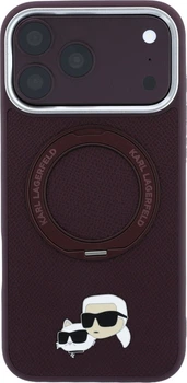 Etui na smartfon Apple iPhone 18 Pro/17 Pro Karl Lagerfeld Ring Stand 360 Karl & Choupette Heads Pin MagSafe Burgundy (KLHMP18LPSRSKCHR)