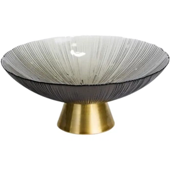 Фруктовница стеклянная "Gold & Grey" 34 см на золотой ножке Yiwu HP-34-119