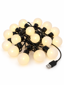 Светодиодная гирлянда с лампочками 20 LED, 5 м, USB, теплый белый свет (49676421)