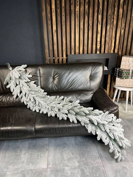 Штучна лита засніжена ялинкова гілка Роял 2 м 48 гілочок, Декоративна пишна хвойна гірлянда для каміна, вікон і столу, Новорічний декор для святкового оформлення дому, Зелена