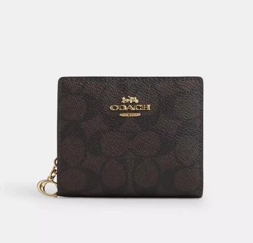 Компактный женский кошелек Coach Snap Wallet In Signature Canvas Gold Walnut Black