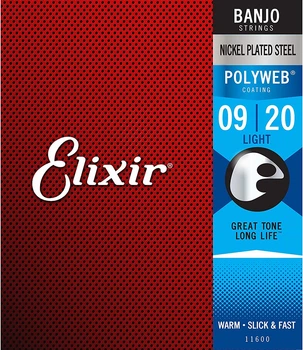 Струны для банджо Elixir 11600 Polyweb Nickel Plated Steel Light 9/20