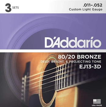 Струни для акустичної гітари 3 Sets D'Addario EJ13-3D 80/20 Bronze Custom Light 11/52