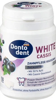 Жувальна гумка для догляду за зубами Dontodent White Cassis без цукру, з ксилітом 50%, смак чорної смородини, 50 шт