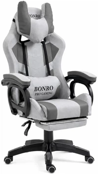 Крісло геймерське з тканини Bonro B-146 сіре з підставкою для ніг (42401177)