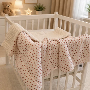 Плед детский MirSon №047 Poplin Waffle 01 Little hearts 60х80 см (2200013893554)