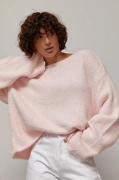 Мохеровый джемпер oversize с широкой горловиной цвет пудра размер ONE SIZE FL_003577