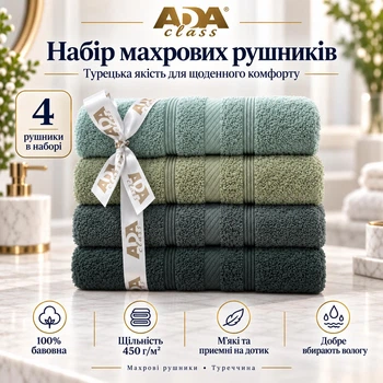 Набор махровых полотенец ADA Class 4 шт 50x90 см Зеленая гамма