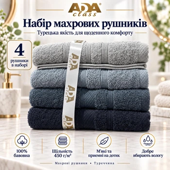Набор махровых полотенец ADA Class 4 шт 50x90 см Серая гамма