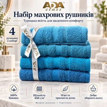 Набор махровых полотенец ADA Class 4 шт 30x50 см Синяя гамма