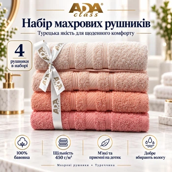 Набор махровых полотенец ADA Class 4 шт 30x50 см Персиково-розовая гамма
