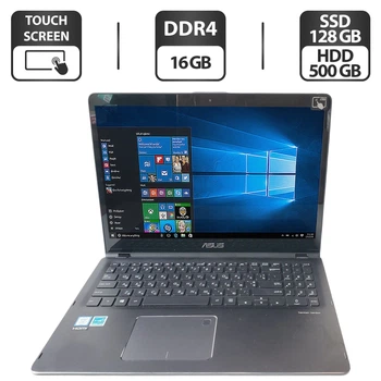 Ноутбук-трансформер Б-класс Asus Q525UA / 15.6" (1920x1080) IPS Touch / Intel Core i7-8550U (4 (8) ядра по 1.8 - 4.0 GHz) / 16 GB DDR4 / 128 GB SSD + 500 GB HDD / Intel UHD Graphics 620 / WebCam / Fingerprint б/у