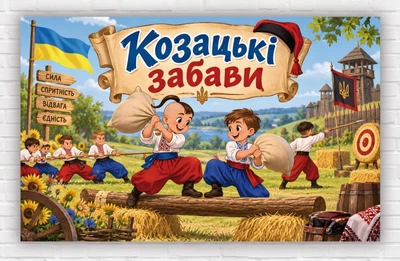 Паперовий плакат. З Днем українського козацтва "Козацькі забави", розмір 120х75 см"