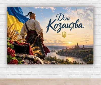 Паперовий плакат. З Днем українського козацтва "Козак. Тризуб", розмір 100х150 см