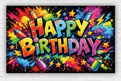 Паперовий плакат "Граффиті. З днем народження. Happy Birthday" 120х75см