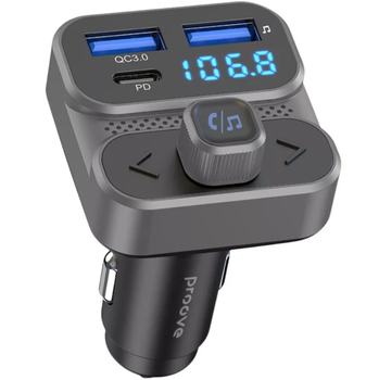 FM-модулятор Proove Luxor SE QC3.0 + PD 36W Bluetooth 5.3 Type-C USB Hands Free, сірий