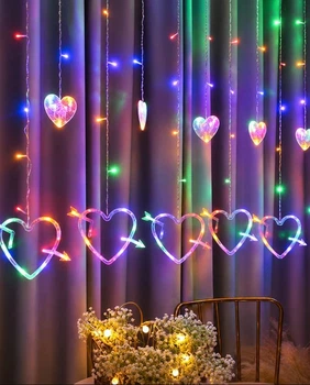 Гирлянда Штора Сердца-Love 12 шт., 3 × 1 м, мультиколор, 8 режимов, 220 В, 1847-11