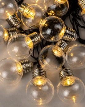 Гирлянда Лампочки 40 мм, 12 LED, 5 м + переходник, теплый белый, черный провод, 1364-07