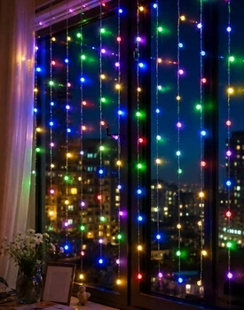 Гірлянда Штора «Кришталеві кульки» 3 м × 1 м, 10 ниток, 100 LED, 8 режимів + USB, мульти, 19419-01