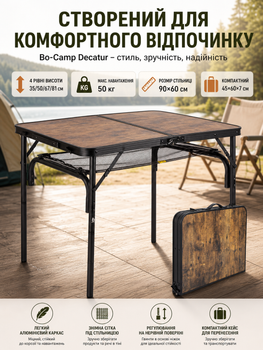 Стол туристический Bo-Camp Decatur 90x60x35/81 см МДФ Black/Wood