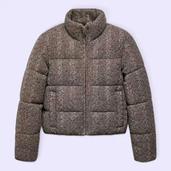 Куртка женская Zara короткая бомбер-анорак с теплоизоляцией стеганая с воротником cеро-коричневая S (183926)