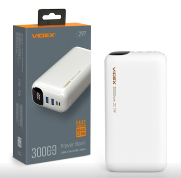 Павербанк VIDEX VPB-297 22.5W 30000mAh, белый,VPB-297-W
