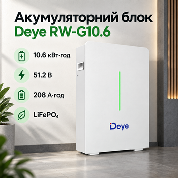 Акумулятор LiFePO4 Deye RW-G10.6 10.6 кВт·год 51.2 В з BMS для інвертора та резервного живлення